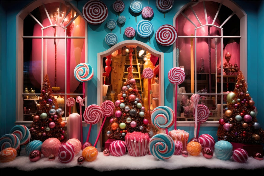 Christmas Whimsical Candy Shop Window Backdrop UK RR8-232