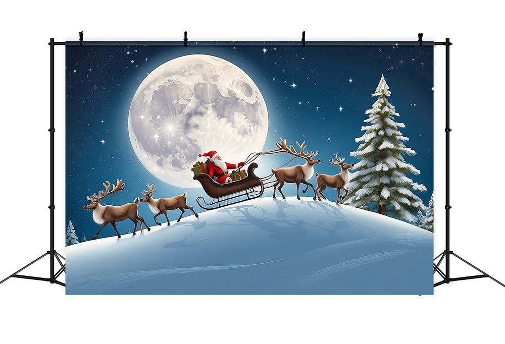 Christmas Santa Sleigh Ride Under Moon Backdrop UK RR8-234