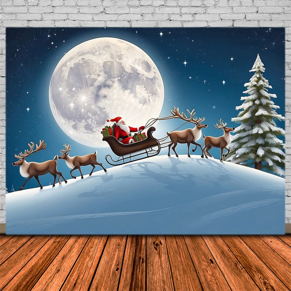 Christmas Santa Sleigh Ride Under Moon Backdrop UK RR8-234