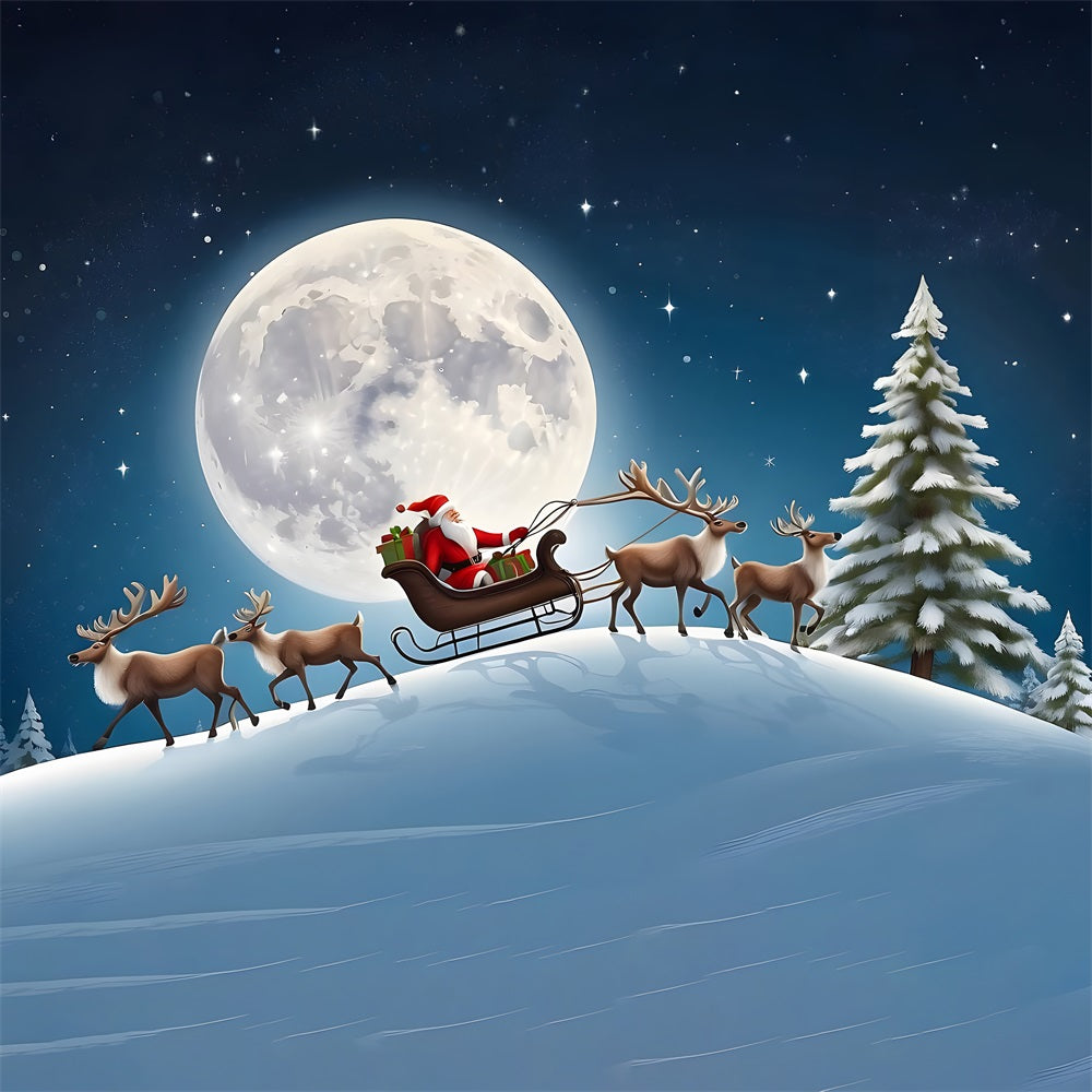 Christmas Santa Sleigh Ride Under Moon Backdrop UK RR8-234