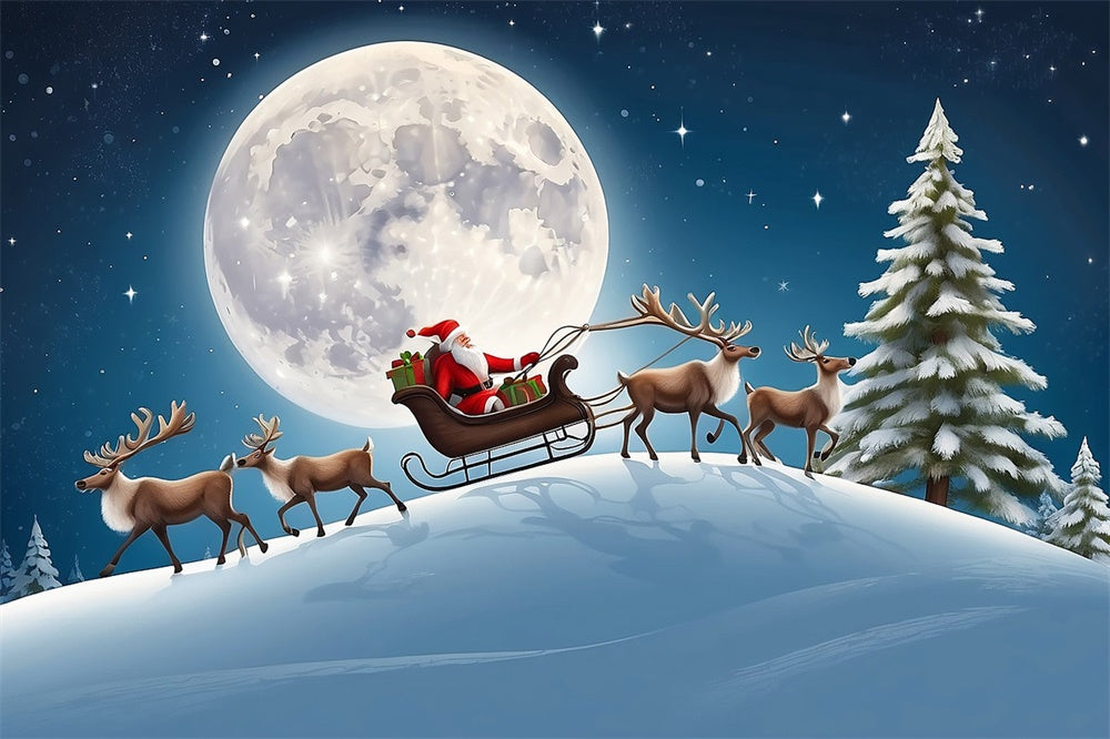 Christmas Santa Sleigh Ride Under Moon Backdrop UK RR8-234