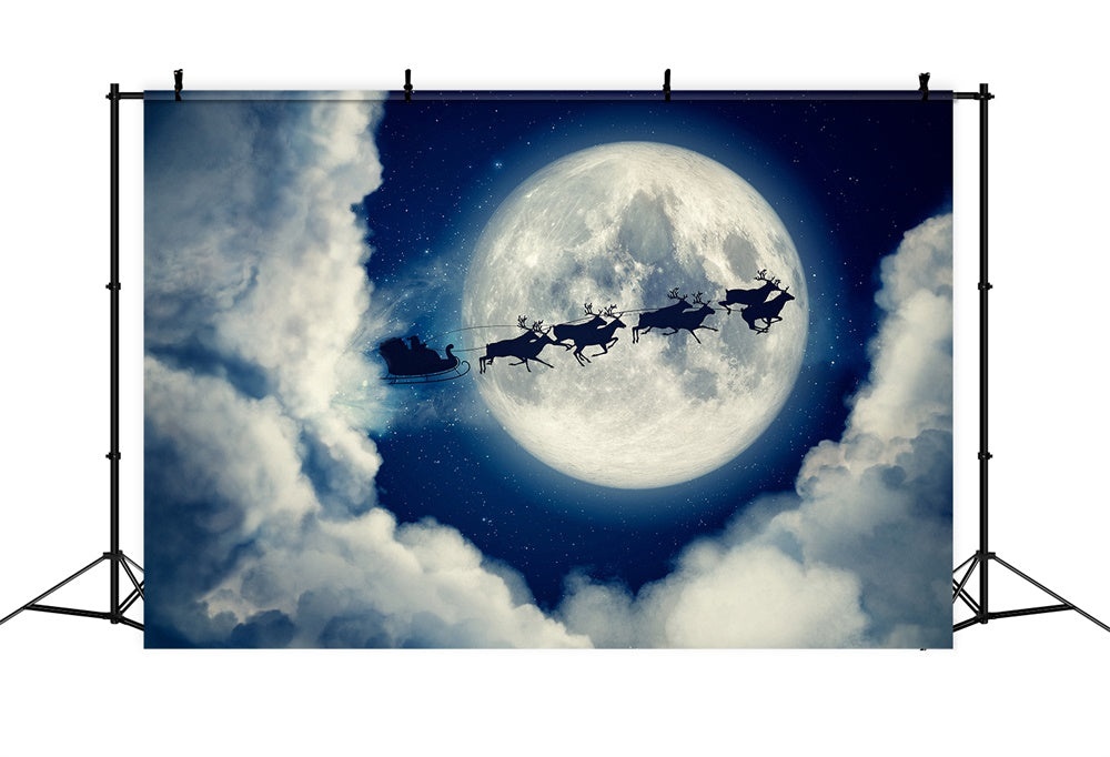 Christmas Santa Sleigh Silhouette Moon Backdrop UK RR8-236