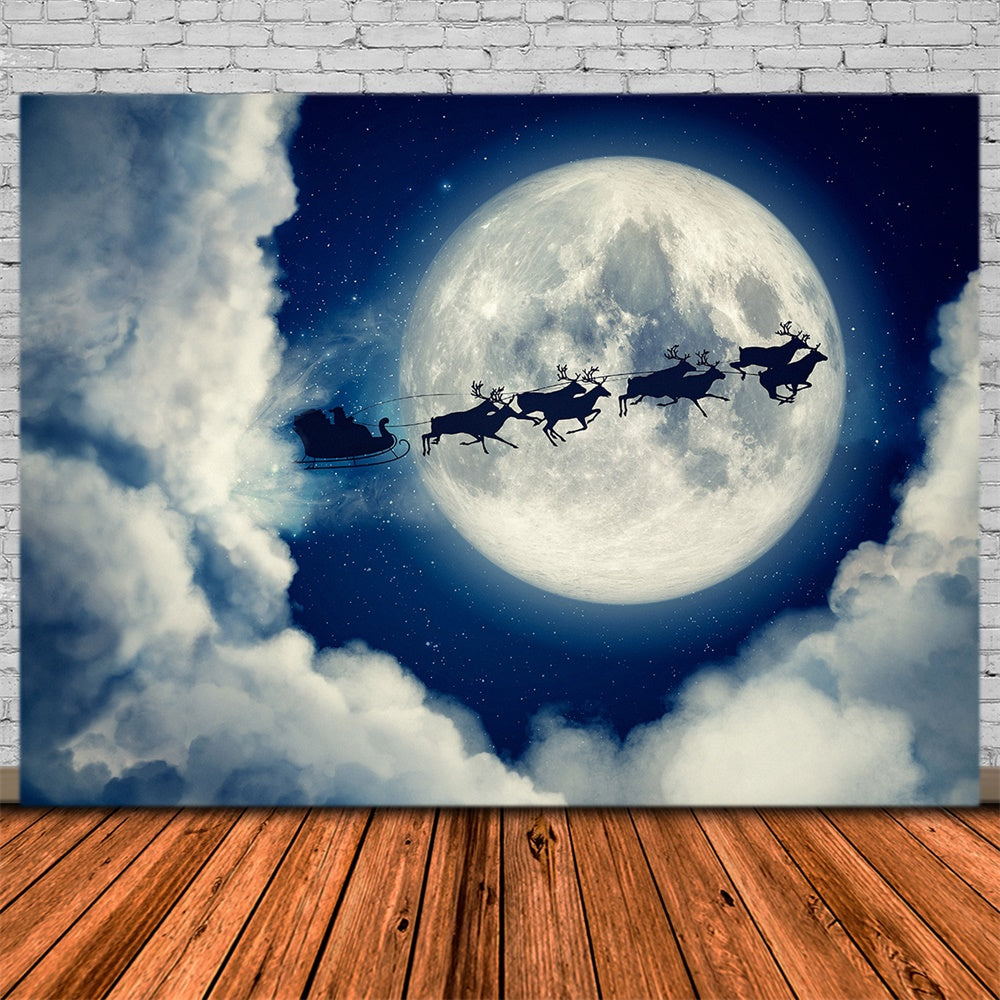 Christmas Santa Sleigh Silhouette Moon Backdrop UK RR8-236