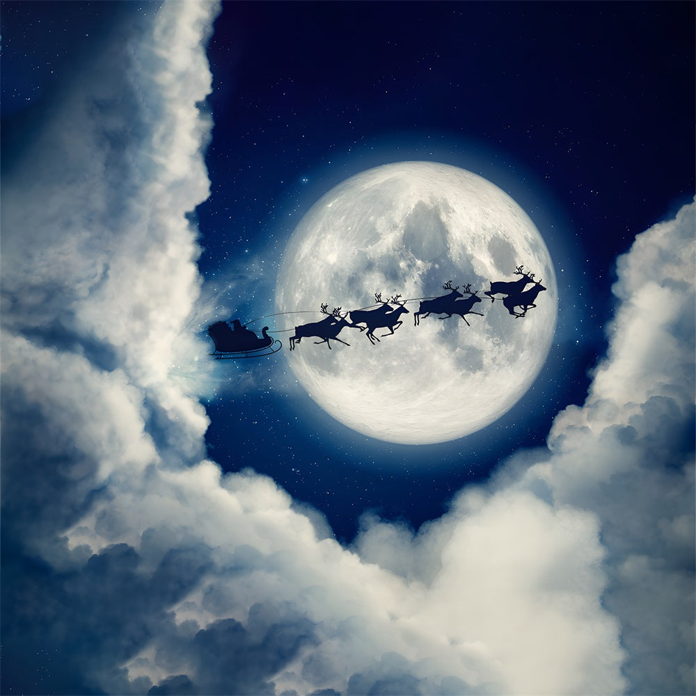 Christmas Santa Sleigh Silhouette Moon Backdrop UK RR8-236