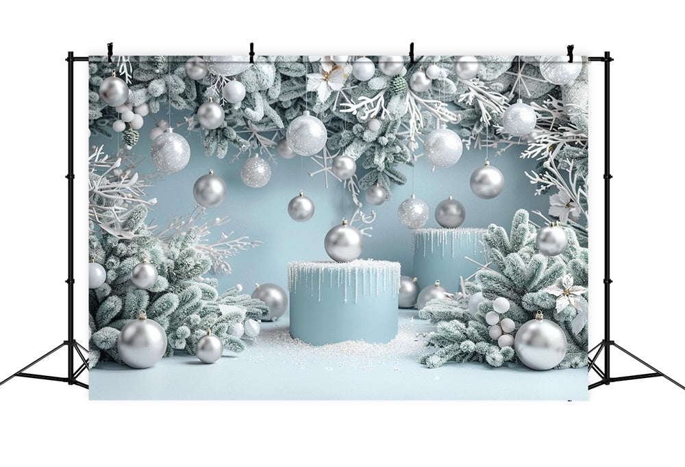 Christmas Icy Blue Wonderland Ornaments Backdrop UK RR8-239