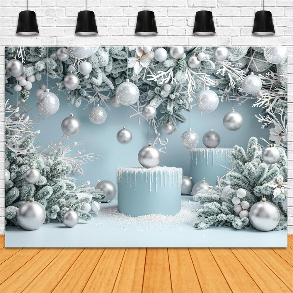 Christmas Icy Blue Wonderland Ornaments Backdrop UK RR8-239