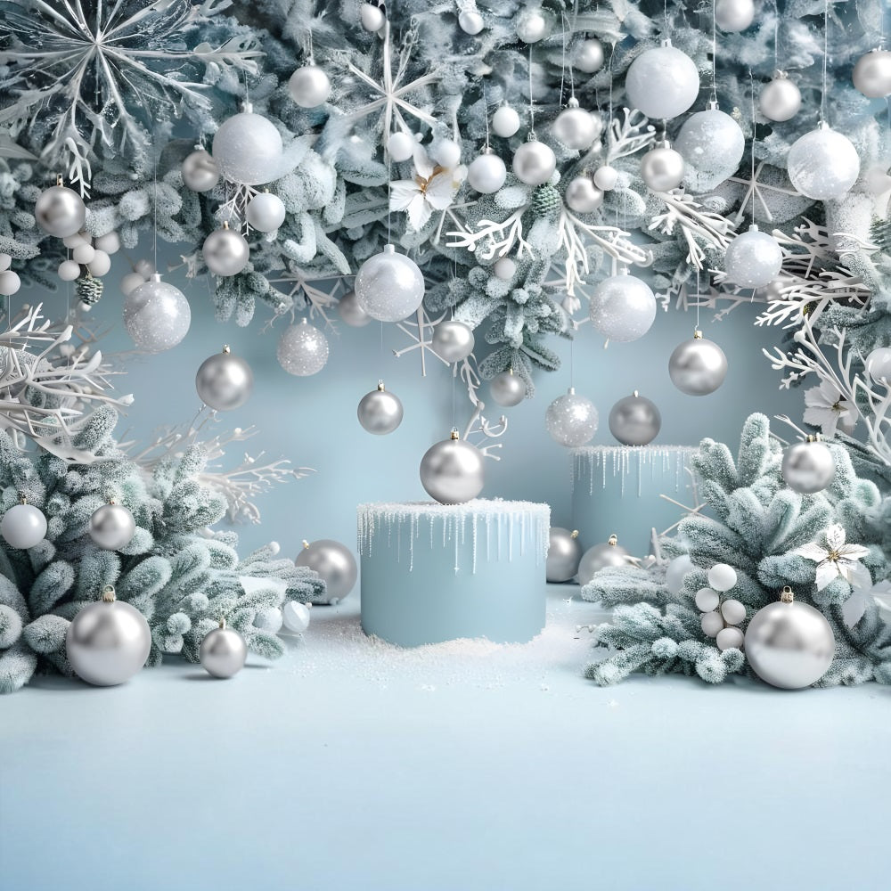 Christmas Icy Blue Wonderland Ornaments Backdrop UK RR8-239