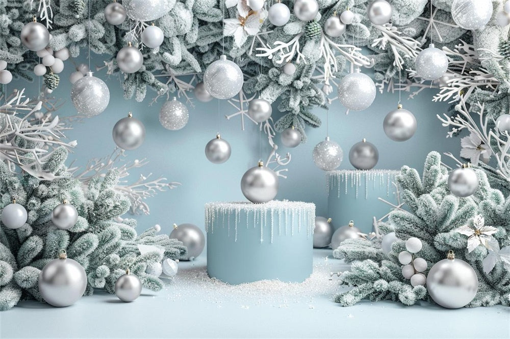 Christmas Icy Blue Wonderland Ornaments Backdrop UK RR8-239