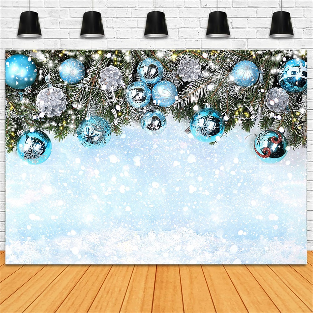 Christmas Snowy Branches Blue Ornaments Backdrop UK RR8-241