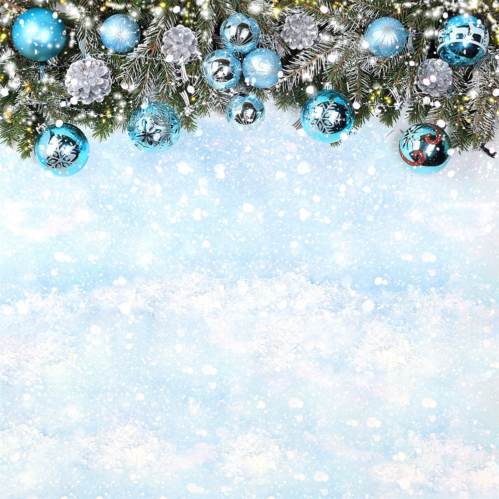 Christmas Snowy Branches Blue Ornaments Backdrop UK RR8-241