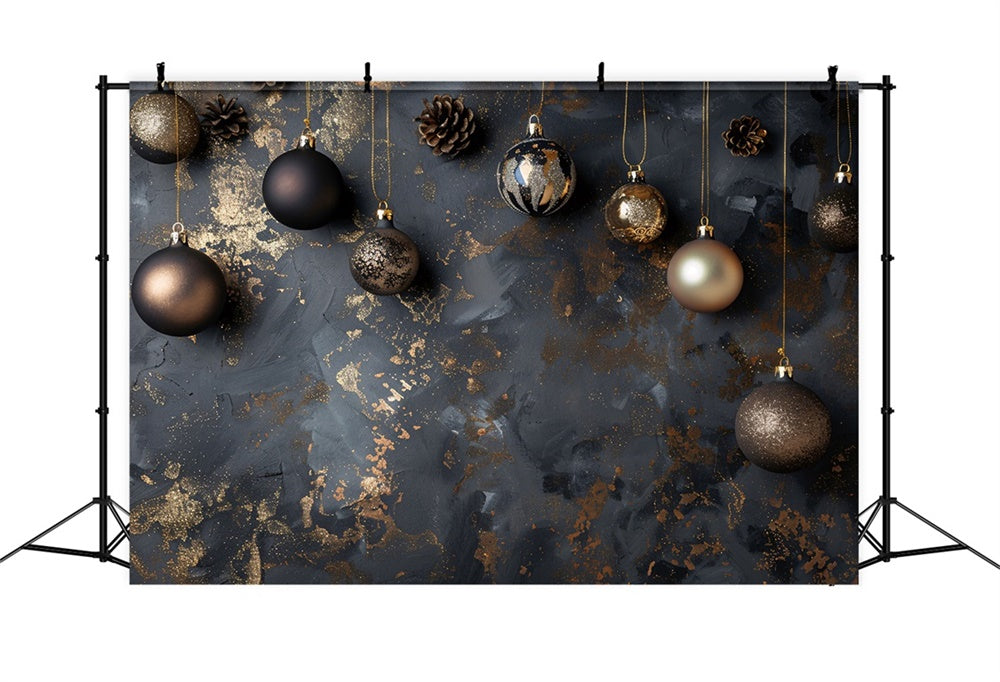 Christmas Elegant Black Gold Ornaments Backdrop UK RR8-242