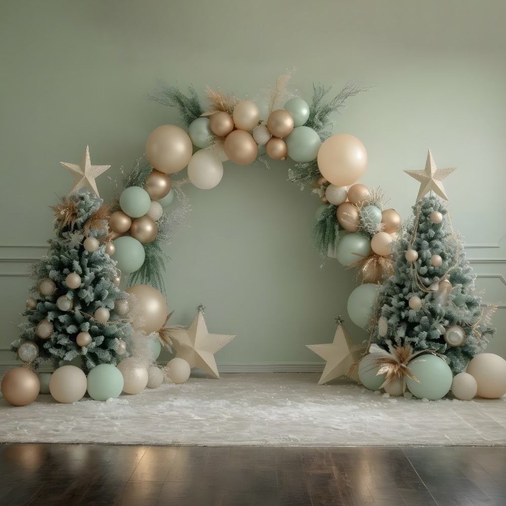 Christmas Elegant Balloon Arch Trees Backdrop UK RR8-243