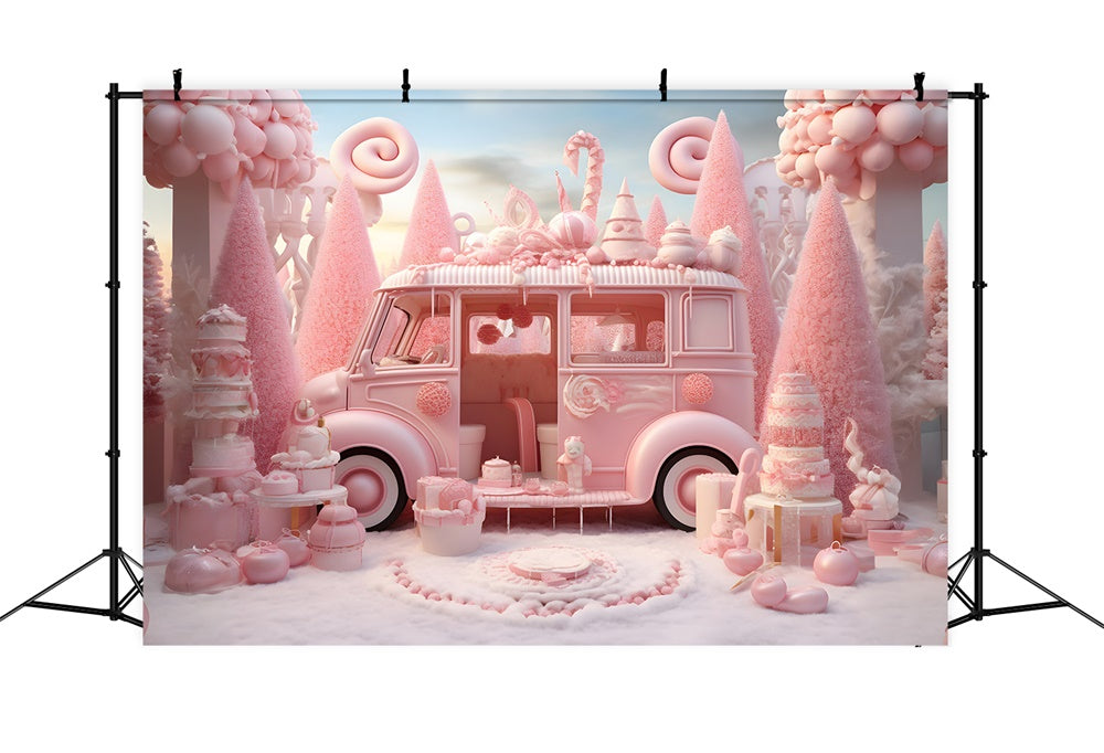 Christmas Pink Candyland Van Treats Backdrop UK RR8-245