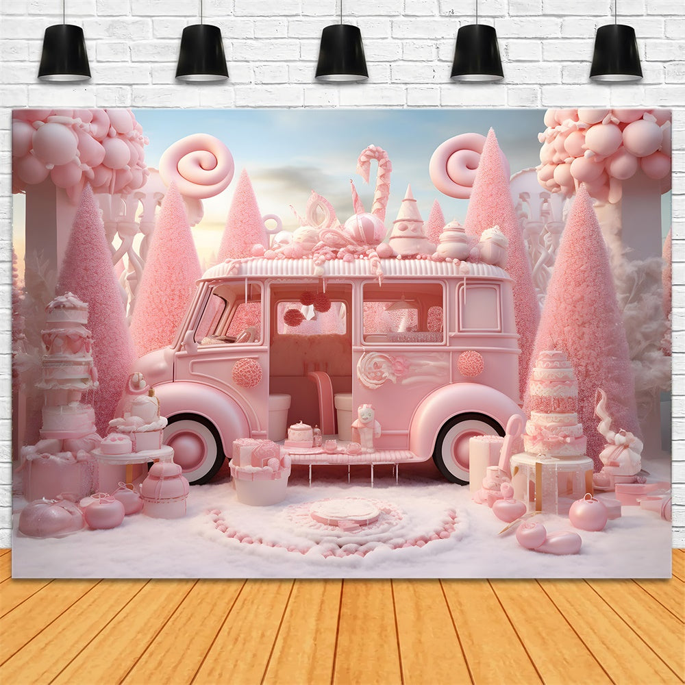 Christmas Pink Candyland Van Treats Backdrop UK RR8-245