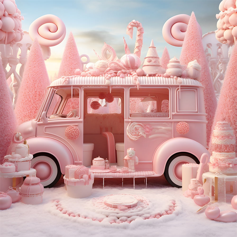 Christmas Pink Candyland Van Treats Backdrop UK RR8-245