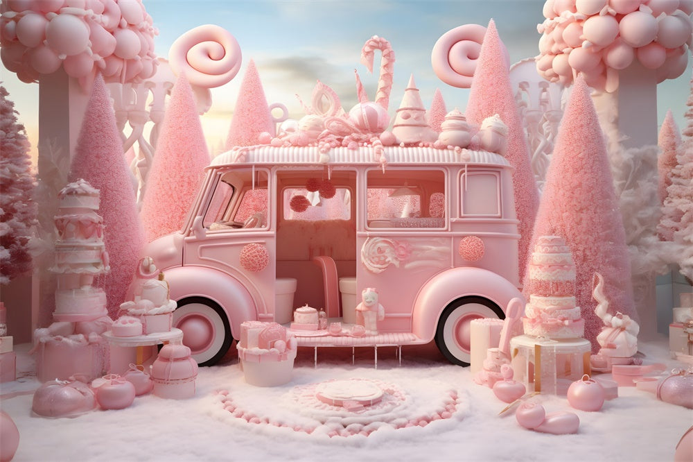 Christmas Pink Candyland Van Treats Backdrop UK RR8-245