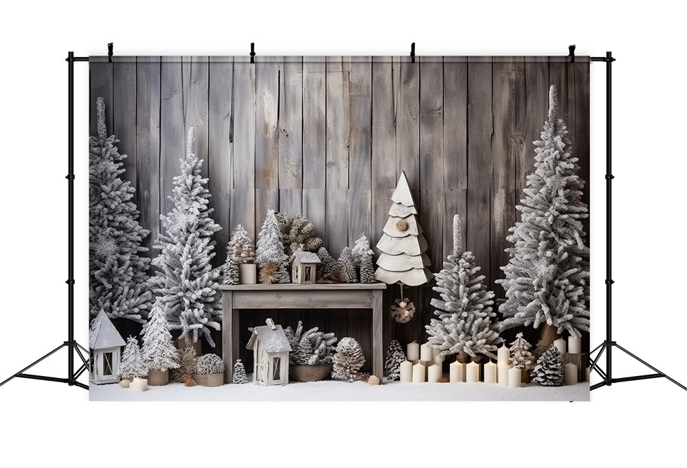 Christmas Rustic Cabin Frosted Trees Backdrop UK RR8-248