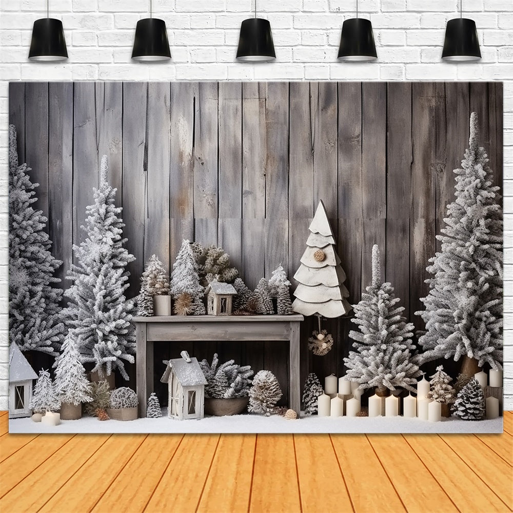 Christmas Rustic Cabin Frosted Trees Backdrop UK RR8-248