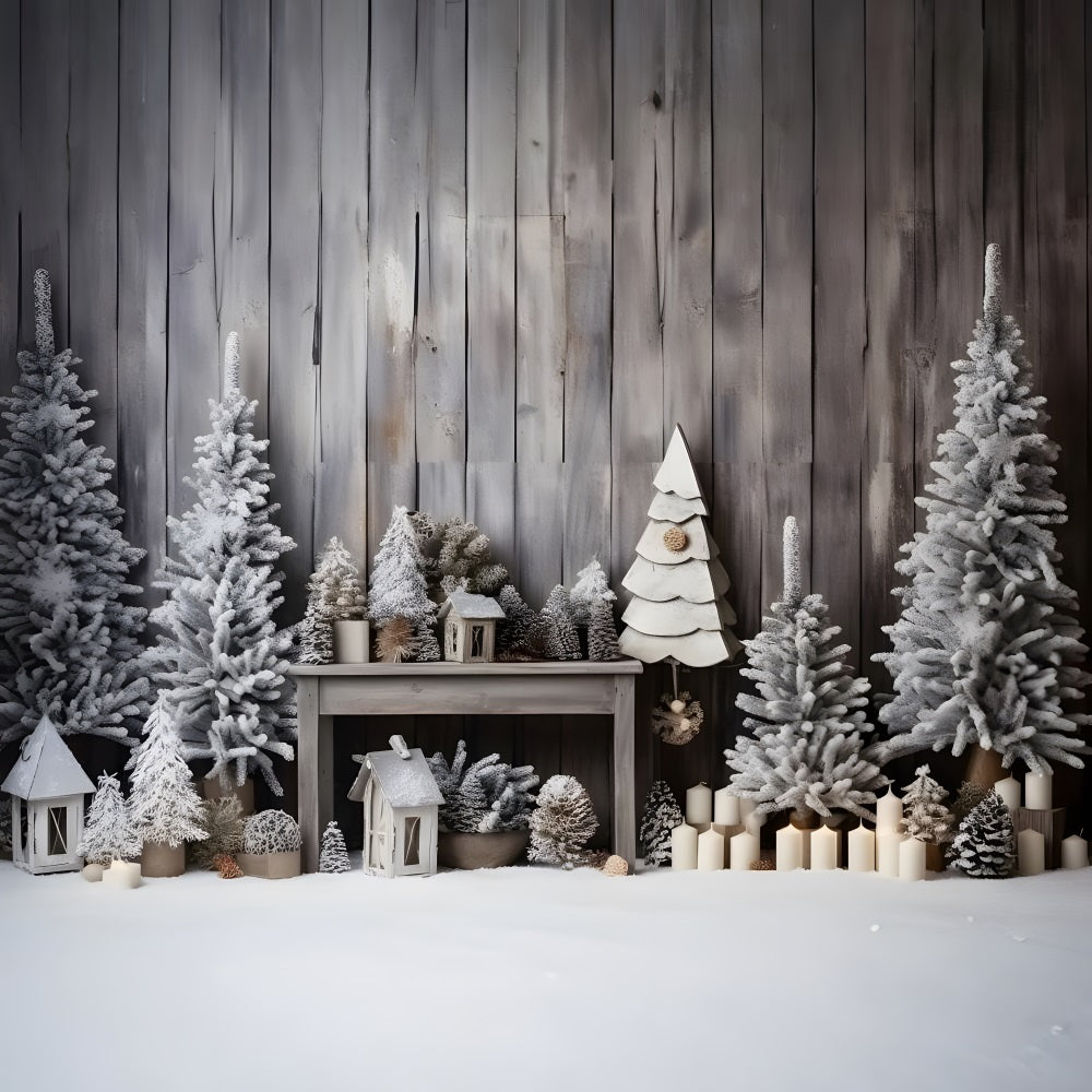 Christmas Rustic Cabin Frosted Trees Backdrop UK RR8-248