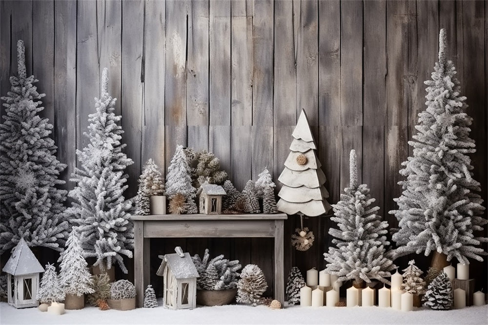 Christmas Rustic Cabin Frosted Trees Backdrop UK RR8-248