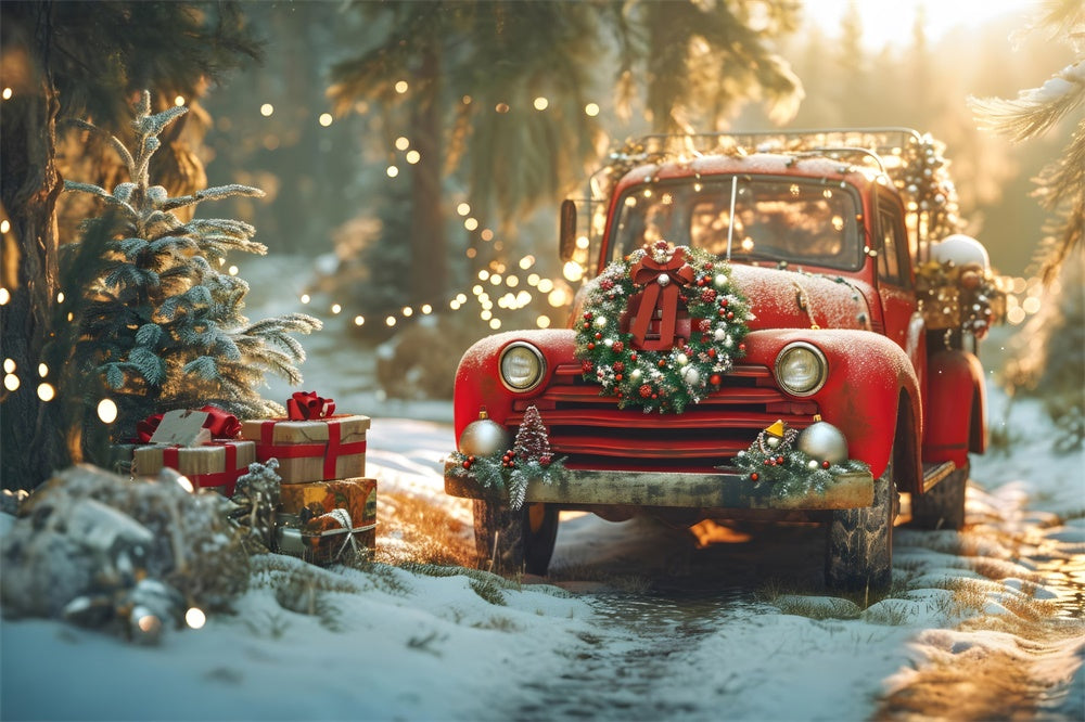 Christmas Vintage Truck Festive Wreath Backdrop UK RR8-250