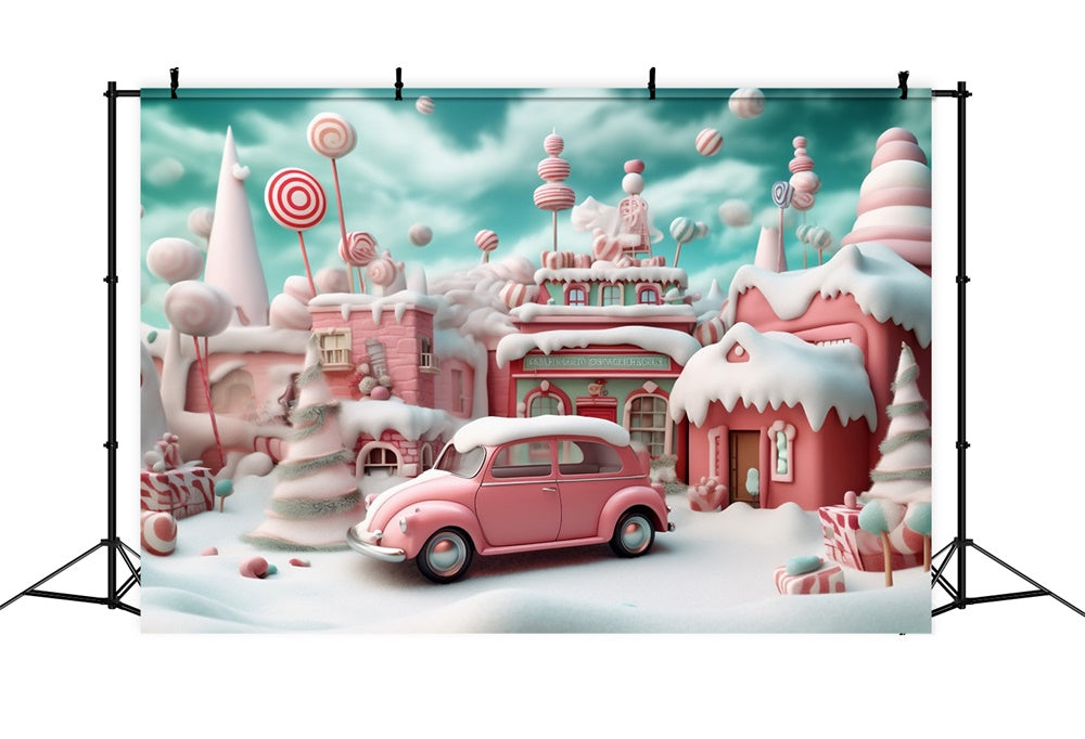 Christmas Pink Candy Village Car Backdrop UK RR8-251