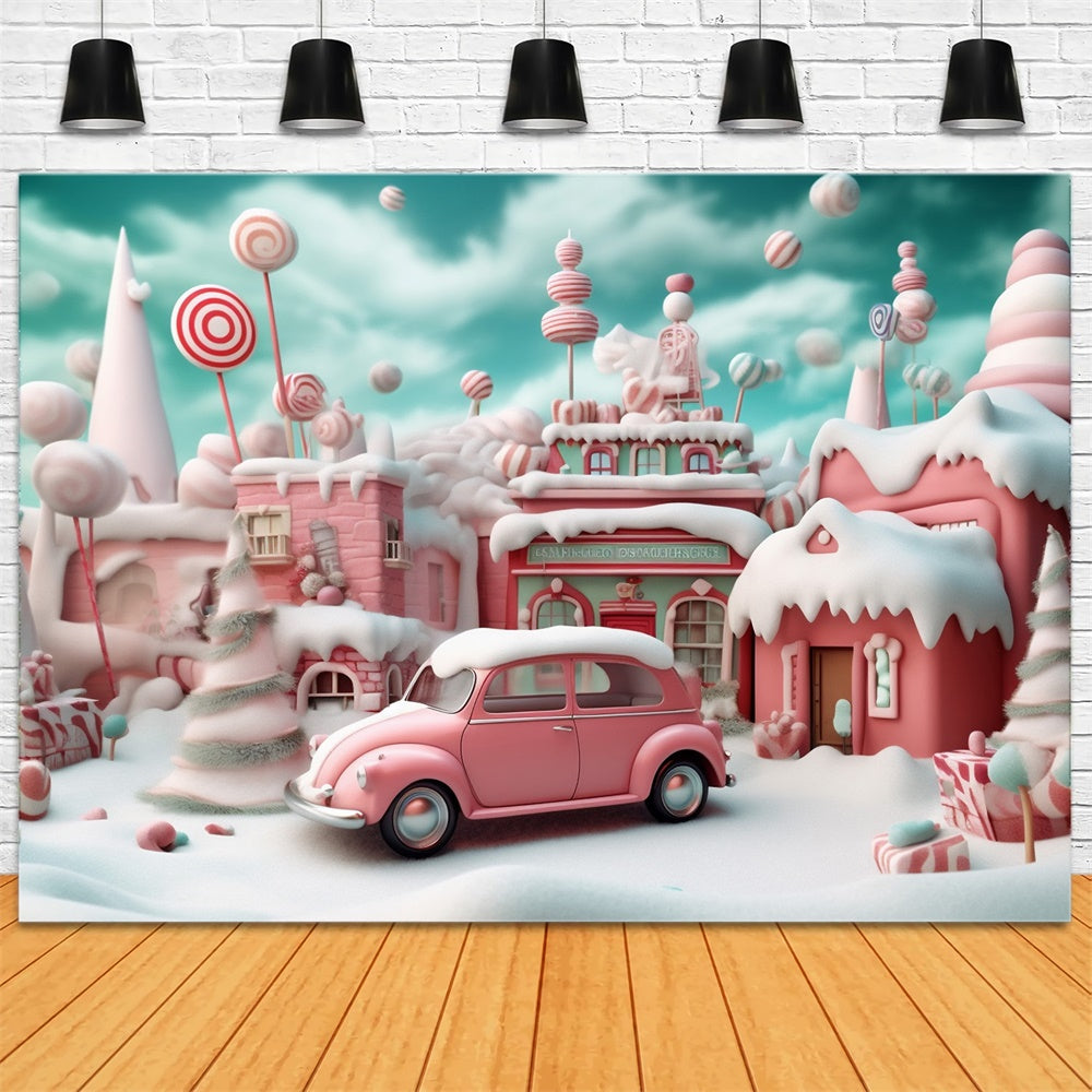 Christmas Pink Candy Village Car Backdrop UK RR8-251