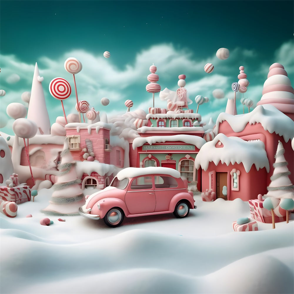 Christmas Pink Candy Village Car Backdrop UK RR8-251