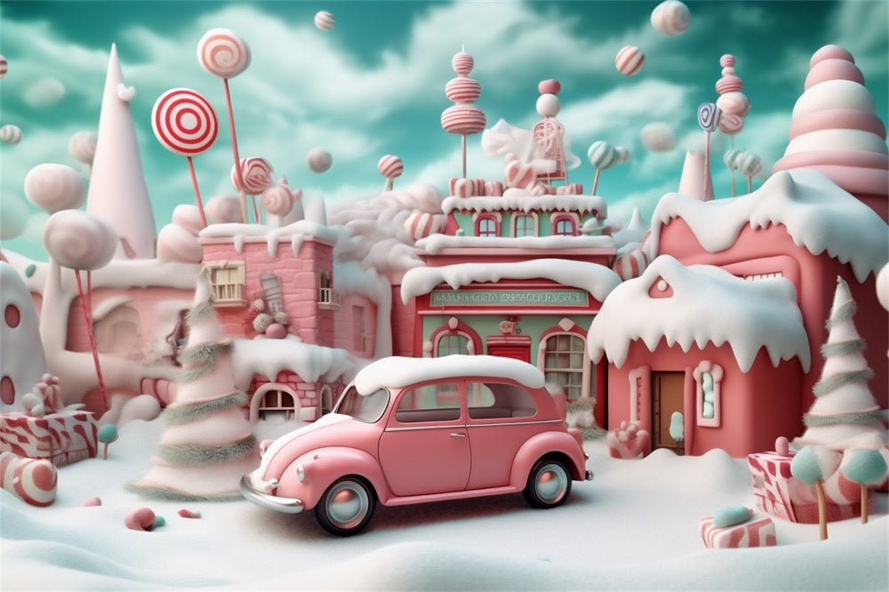 Christmas Pink Candy Village Car Backdrop UK RR8-251