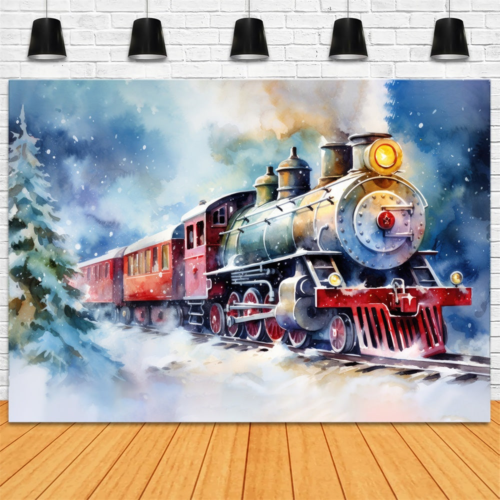 Christmas Watercolor Train Winter Scene Backdrop UK RR8-252