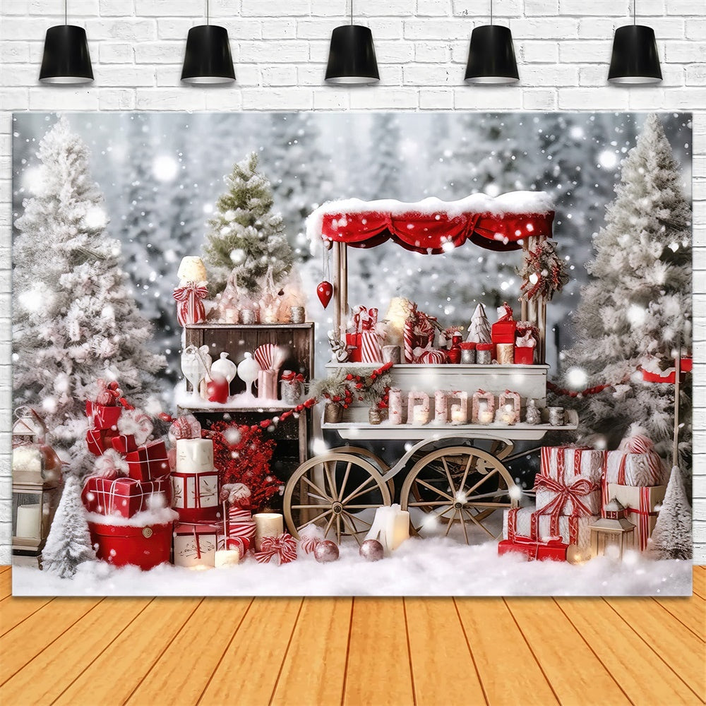 Christmas Snowy Cart Holiday Gifts Backdrop RR8-262