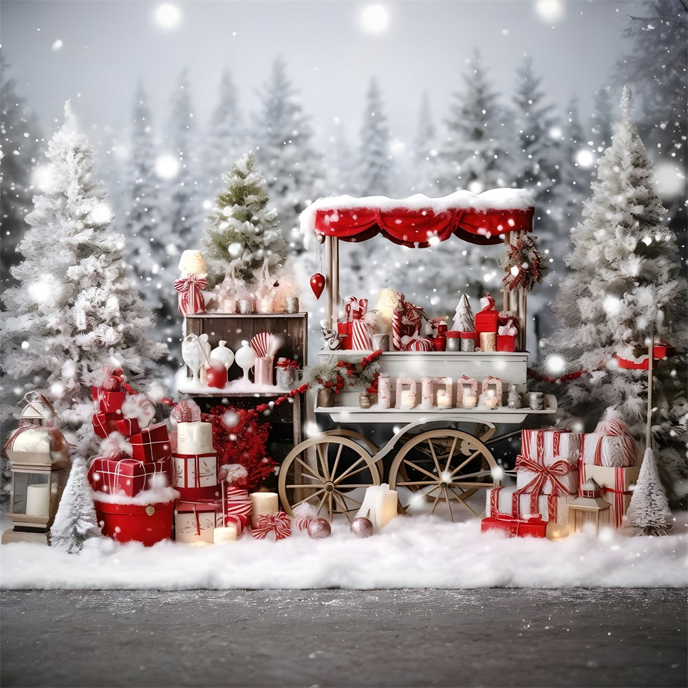 Christmas Snowy Cart Holiday Gifts Backdrop RR8-262