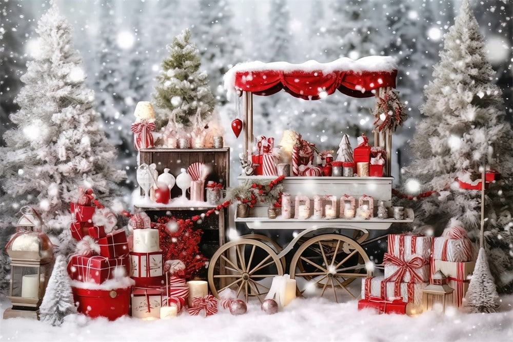 Christmas Snowy Cart Holiday Gifts Backdrop RR8-262