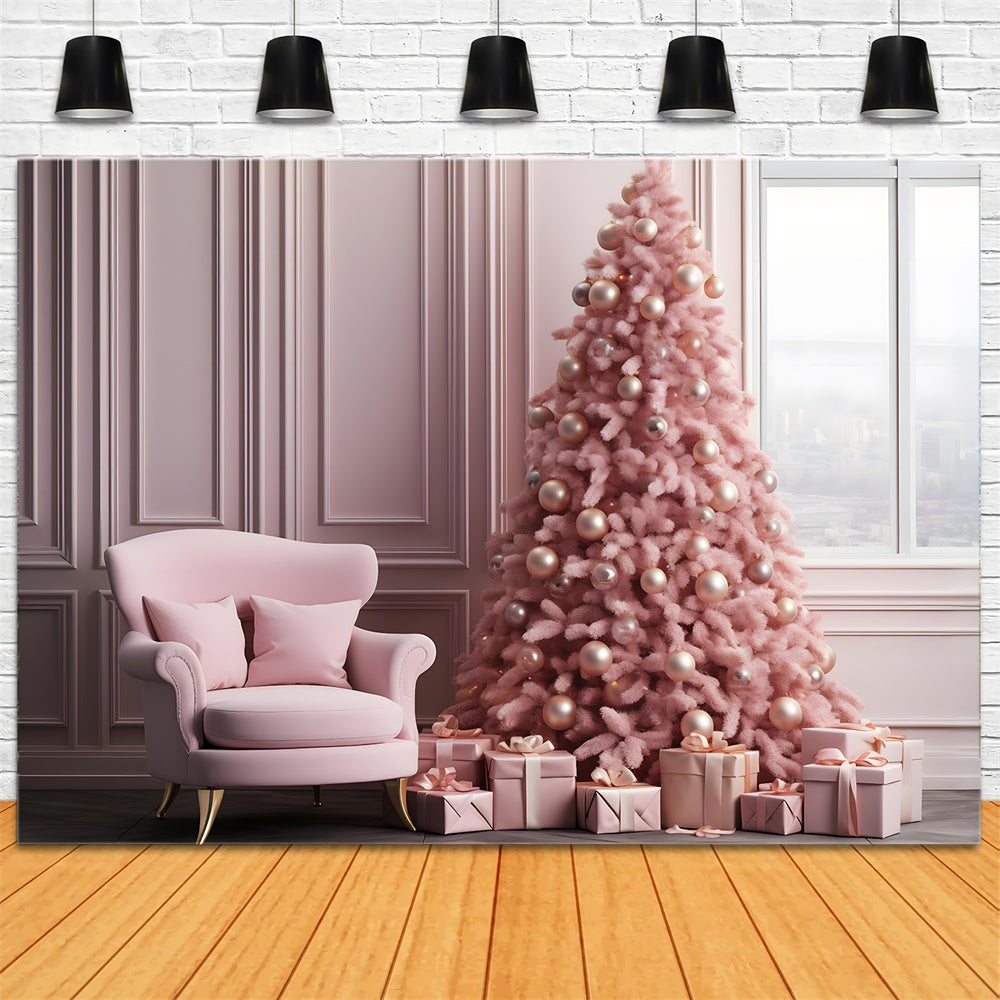 Christmas Pink Elegant Living Room Tree Backdrop RR8-263