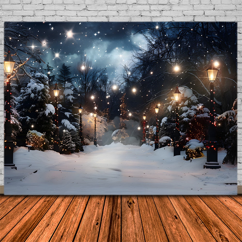 Christmas Snow Covered Trees Lights Backdrop UK RR8-28