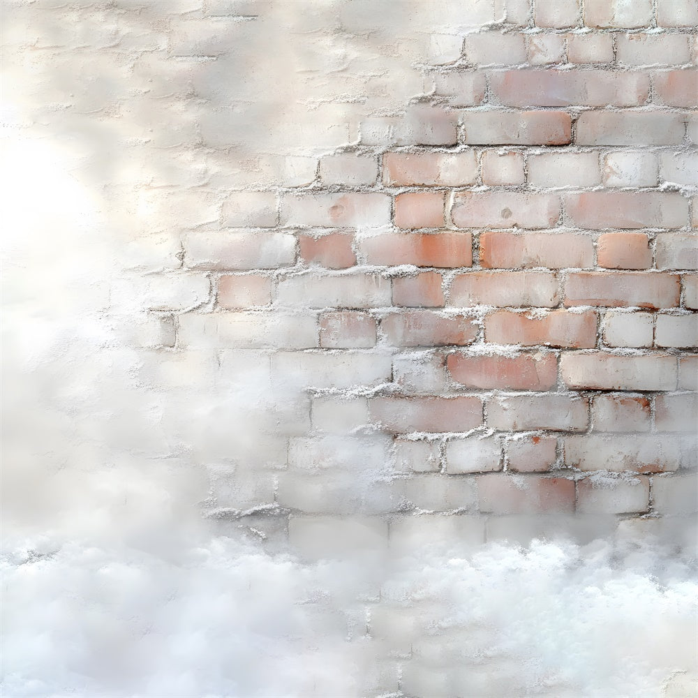 Snow Covered Brick Wall Floor Backdrop UK RR8-286