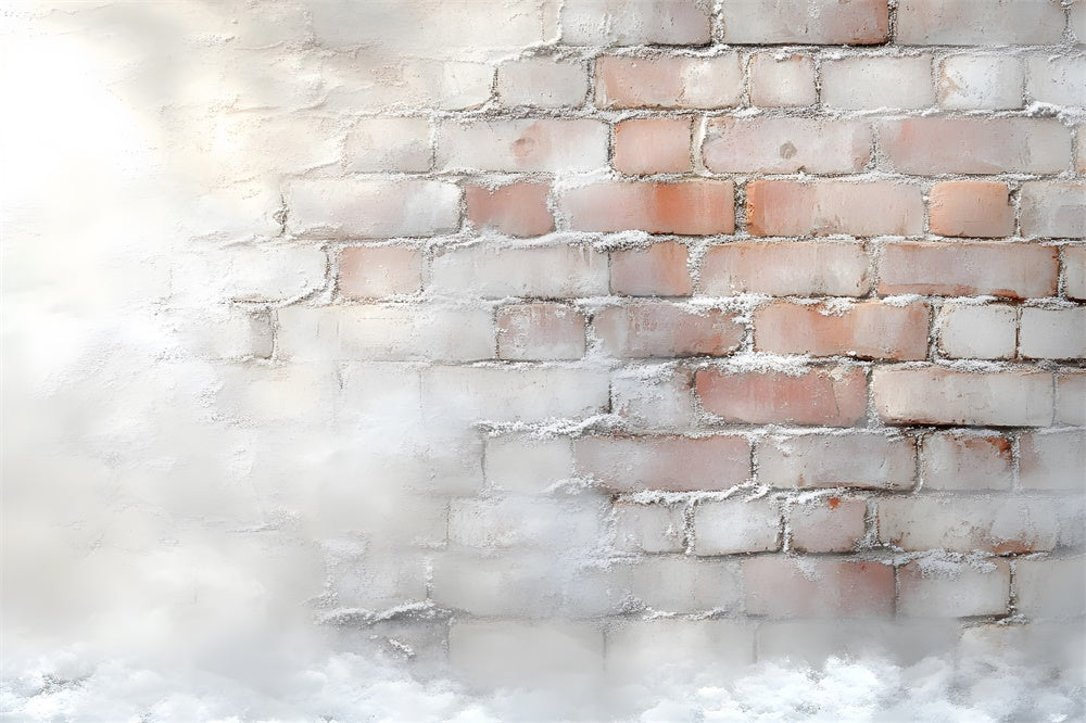 Snow Covered Brick Wall Floor Backdrop UK RR8-286