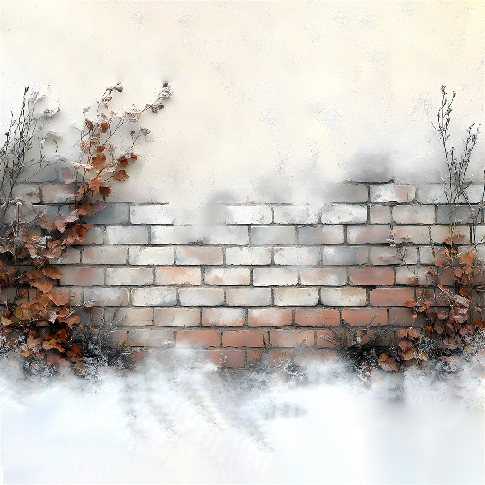 Winter Snow Frosted Brick Wall Floor Backdrop UK RR8-290