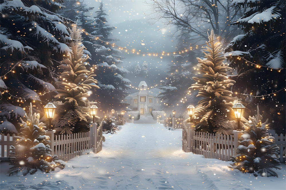 Christmas String Lights Woods House Backdrop UK RR8-30