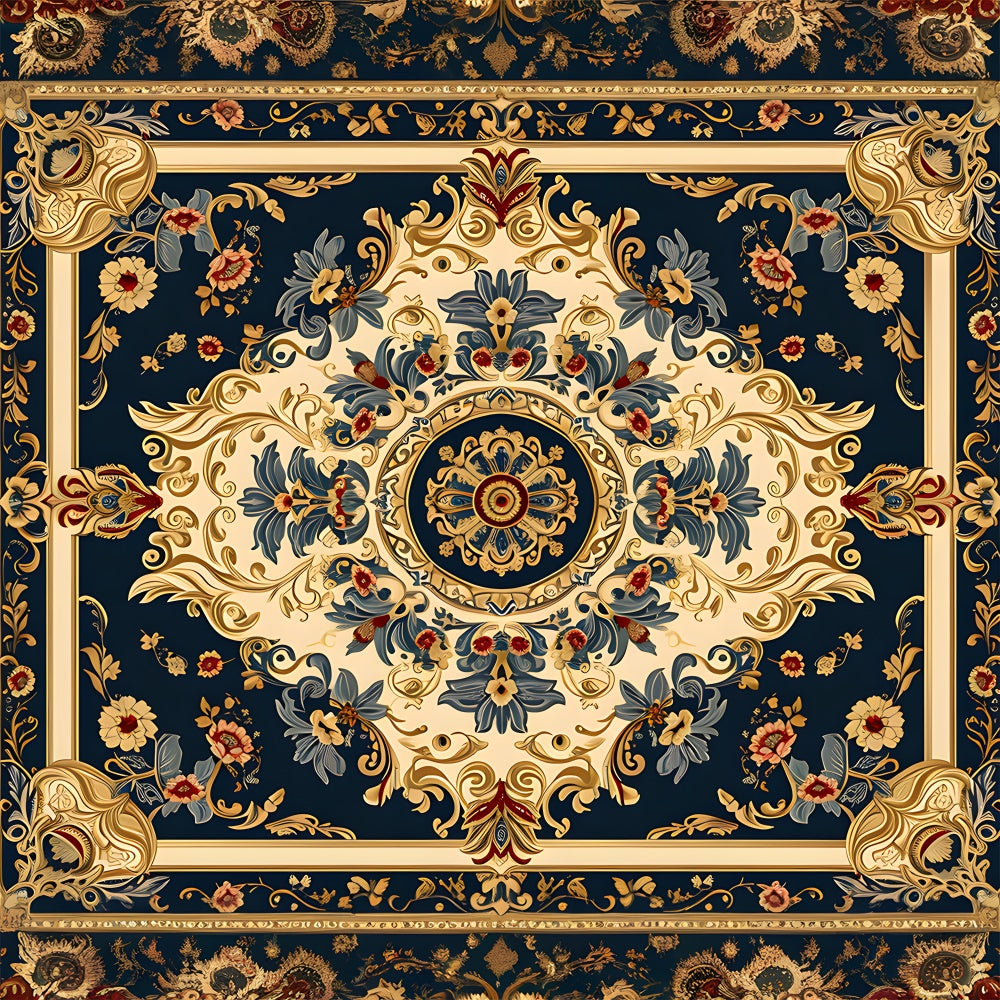 Navy and Gold Ornate Carpet Floor Backdrop UK RR8-300