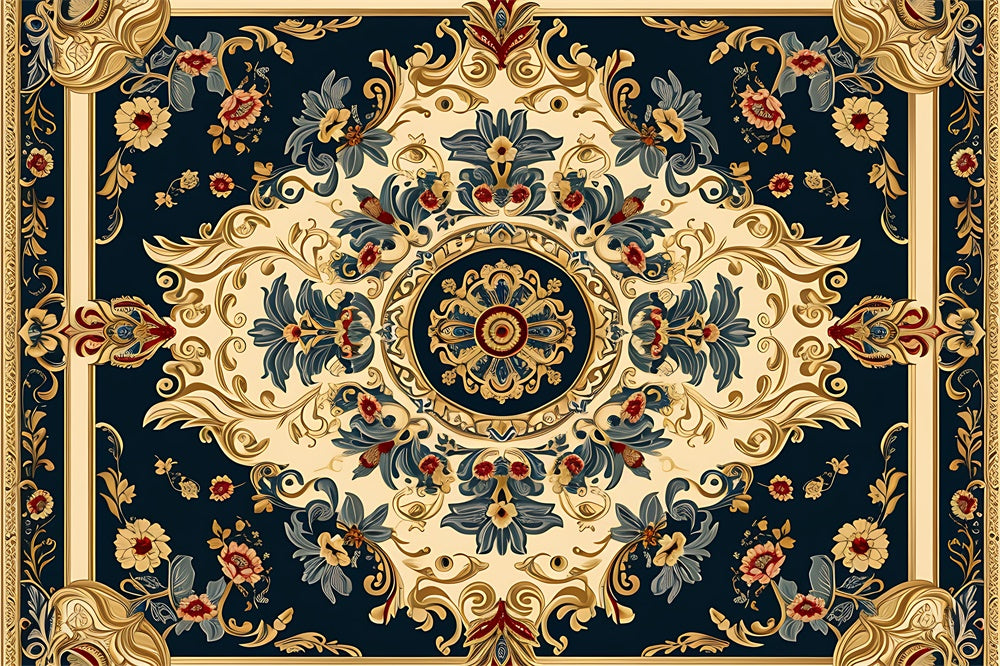 Navy and Gold Ornate Carpet Floor Backdrop UK RR8-300