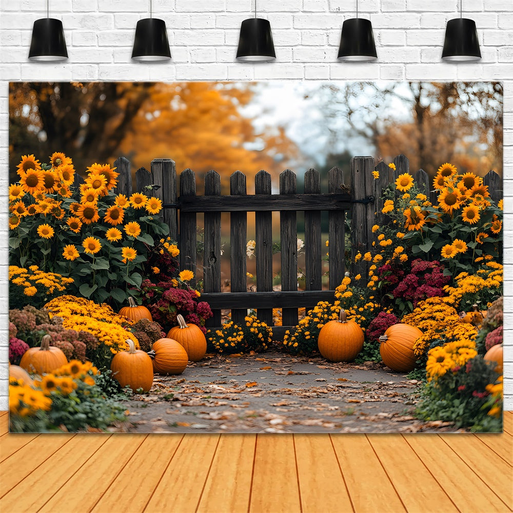 Autumn Sunflower Garden Pumpkins Backdrop UK RR8-308