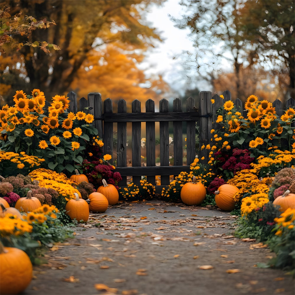 Autumn Sunflower Garden Pumpkins Backdrop UK RR8-308