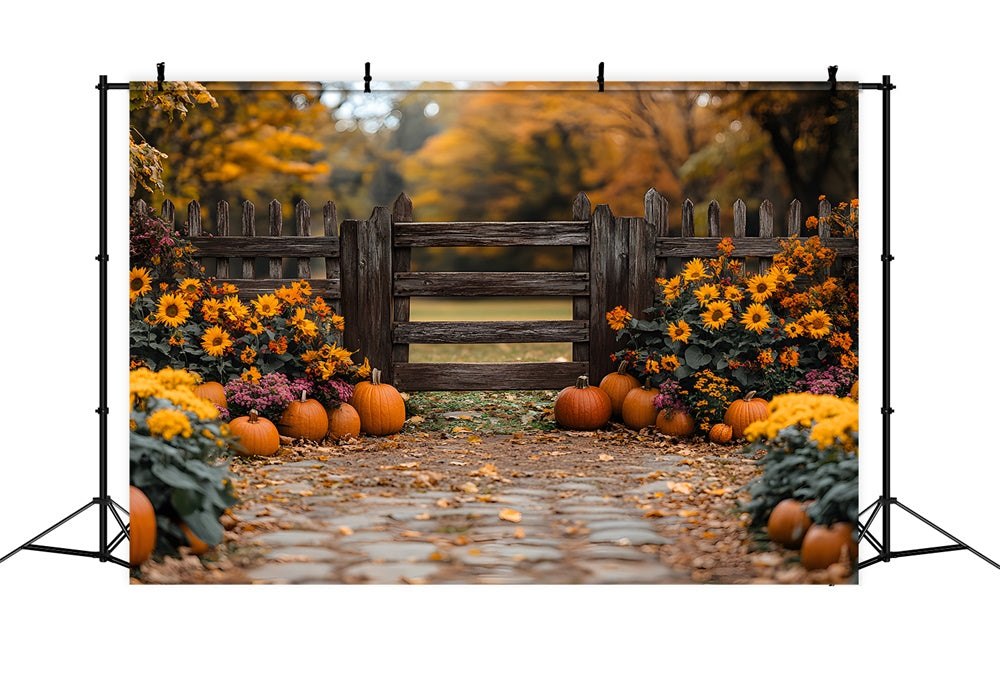 Autumn Rustic Gate and Pumpkin Backdrop UK RR8-309