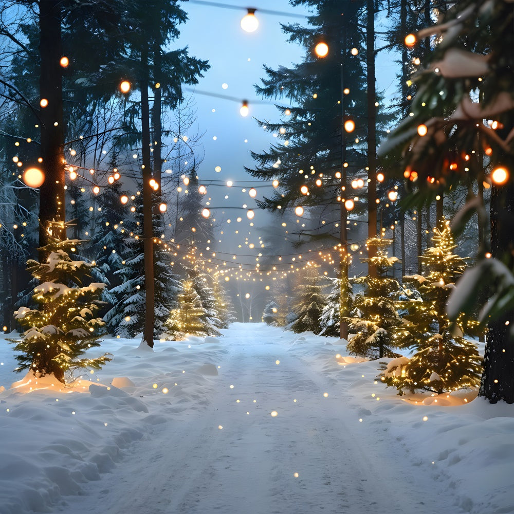 Christmas Snowy Forest String Lights Backdrop UK RR8-31