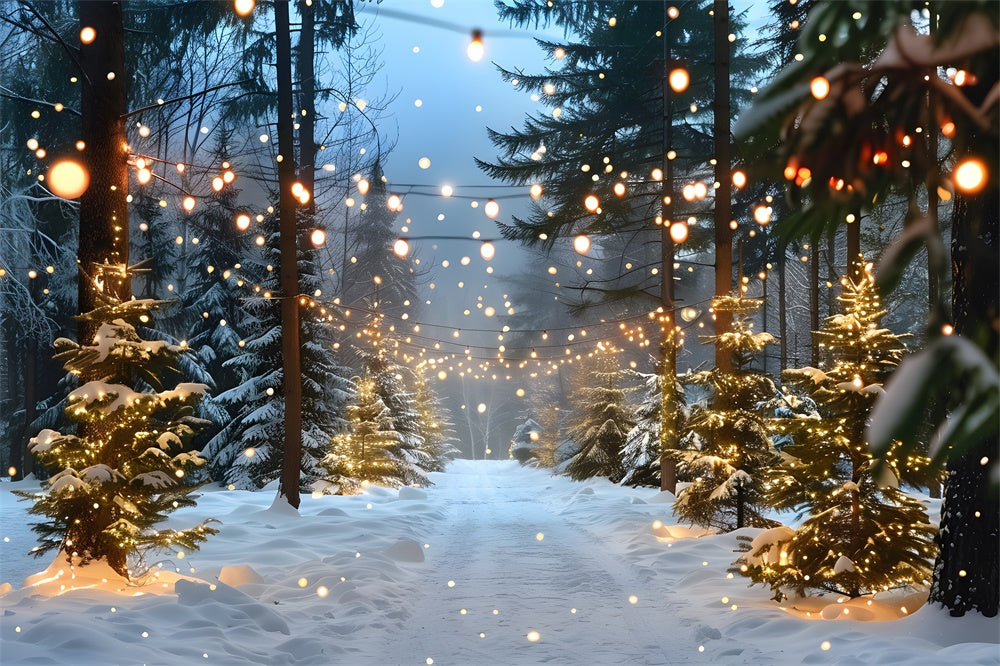 Christmas Snowy Forest String Lights Backdrop UK RR8-31