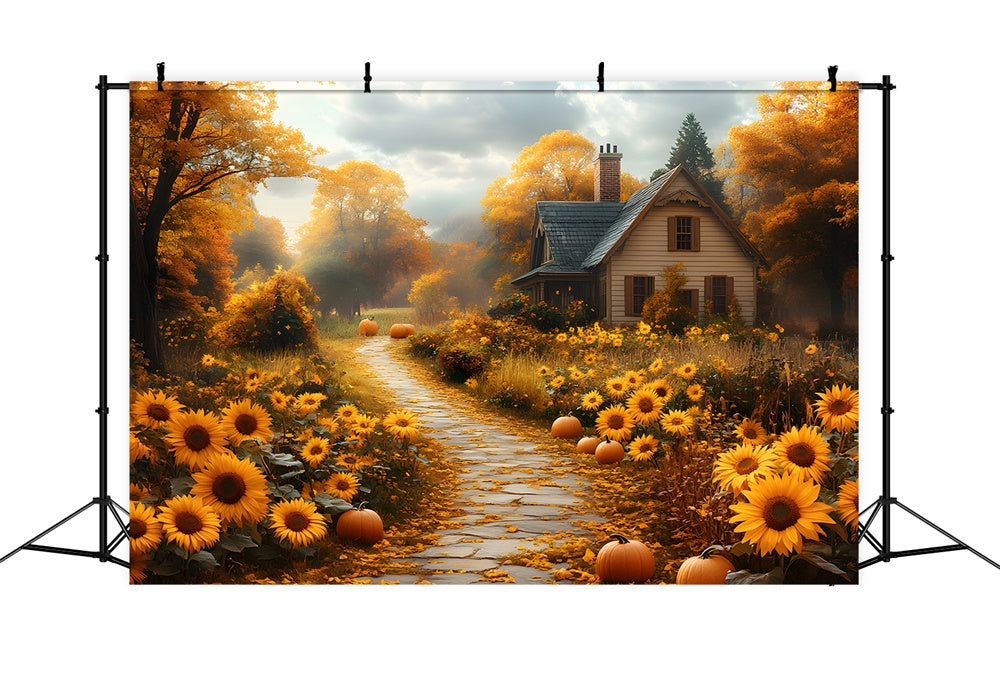 Autumn Sunflowers Along Pathway Backdrop UK RR8-310