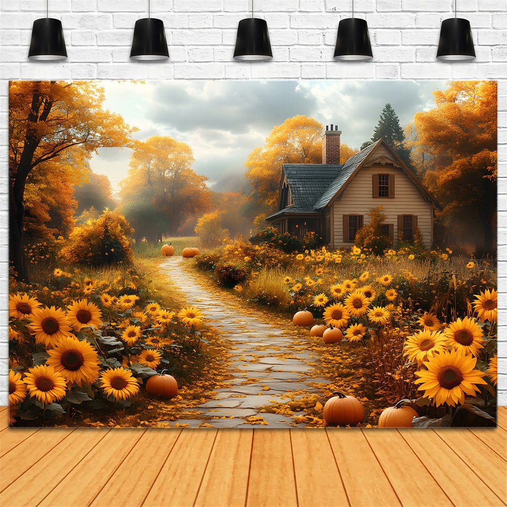 Autumn Sunflowers Along Pathway Backdrop UK RR8-310