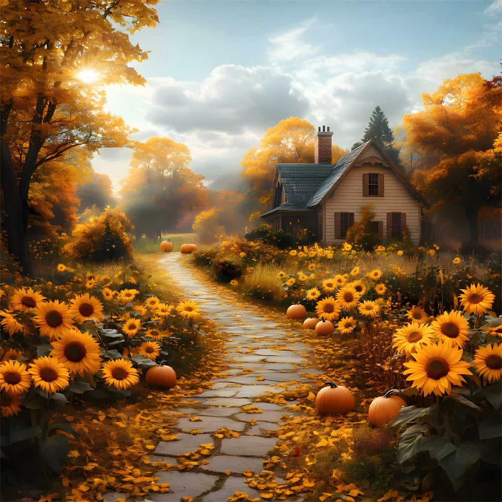 Autumn Sunflowers Along Pathway Backdrop UK RR8-310