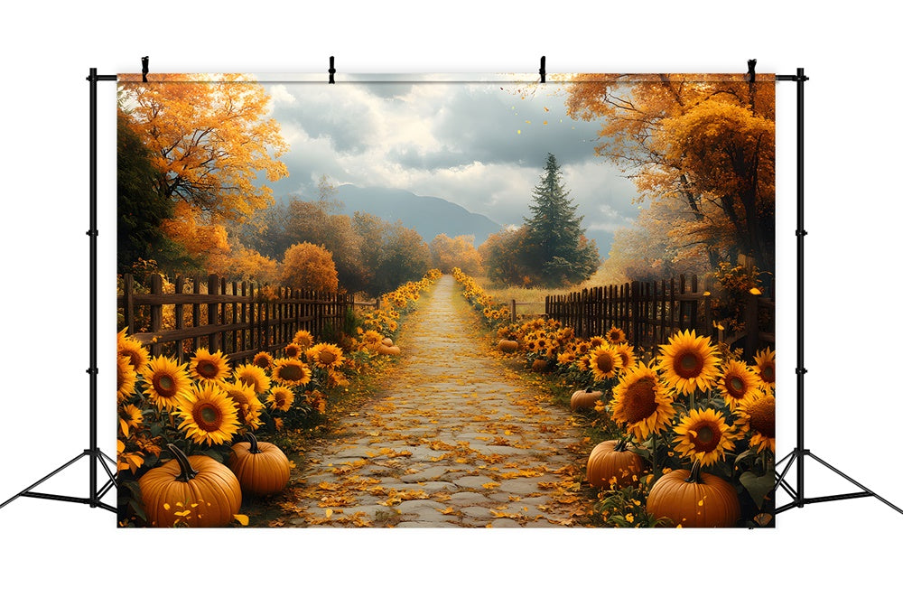 Autumn Cottage Sunflowers Surrounded Backdrop UK RR8-311